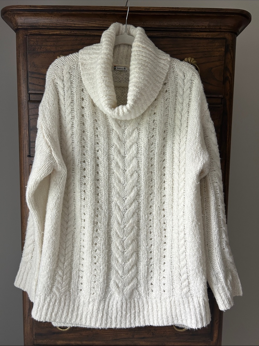 Smartwool Cream Cable Knit Cowl Neck Sweater